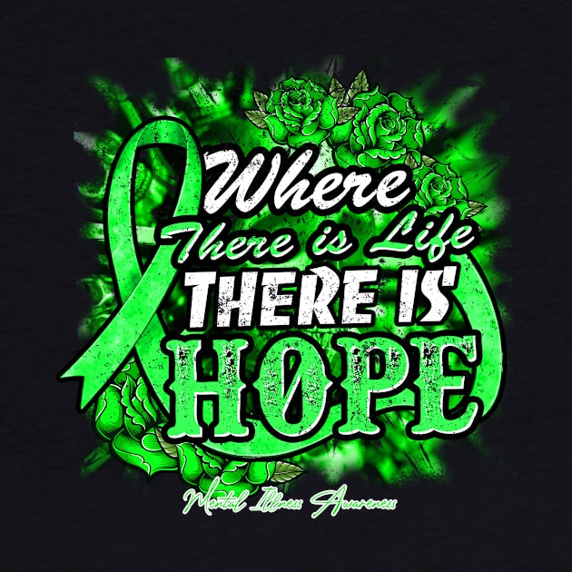 Mental Illness Awareness Green Ribbon Floral Where there is life there is hope by Glyndaking568